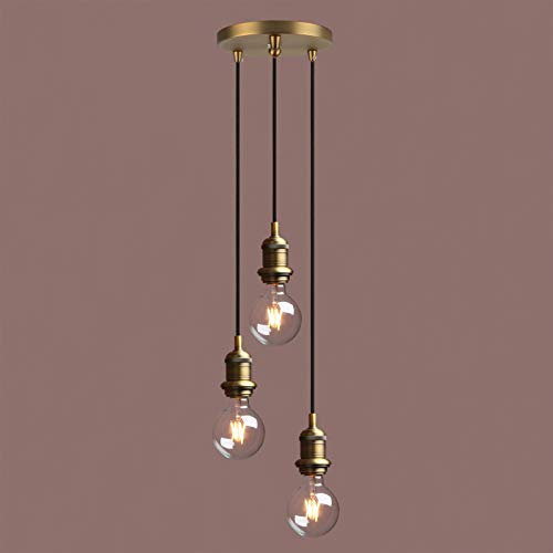 Yosoan Lighting Industrial Cluster 3 Way Pendant Light Fittings, Loft Bar Triple Hanging Pendant Ceiling Lights for Kitchen Island Living Room Dining Room (Antique)