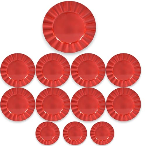 12 sottopiatti Rosso in plastica Rigida Tondo 33 cm Bordo Ondulato cenone sotto Piatto