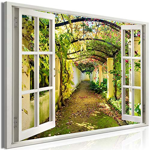 decomonkey | Mega XXXL Bilder Fensterblick Natur | Wandbild Leinwand 170x85 cm Selbstmontage DIY Einteiliger XXL Kunstdruck zum aufhängen | Garten