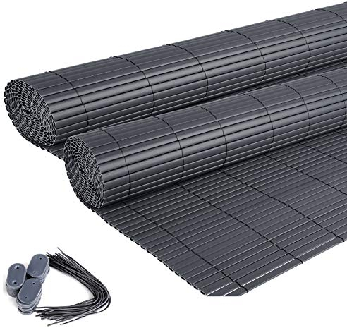 EUGAD 2X PVC Sichtschutzmatte Grau Sichtschutz Windschutz Sichtschutzzaun Balkon & Terrasse Gartenzaun 100x300cm