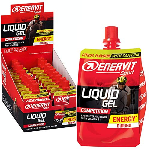 ENERVIT SPORT Liquid Gel Citrus mit Koffein | High Carb Energie Gel unverdünnt | Lauf Gel, Energy Gel Sport, Gel Radfahren | 18x60ml