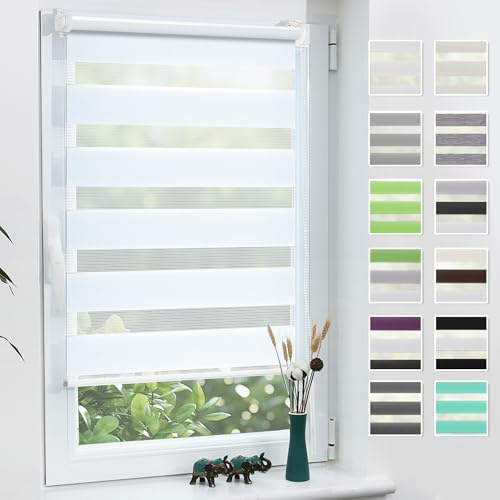 Grandekor Doppelrollo Klemmfix ohne Bohren 100x120 cm (Stoffbreite 100 cm) | Weiß Fenster Rollos für innen Klemmrollos Duo Rollo Sichtschutz Hitzeschutz feuchtbeständig für Wohnzimmer einfache Montage
