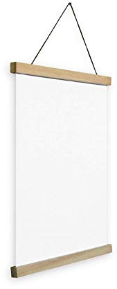 K&L Wall Art Posterleiste Vintage Bilder Rahmen mit Leder Riemen Weltkarte magnetische Holz Posterhänger DIN Posterhalter (51cm braun)