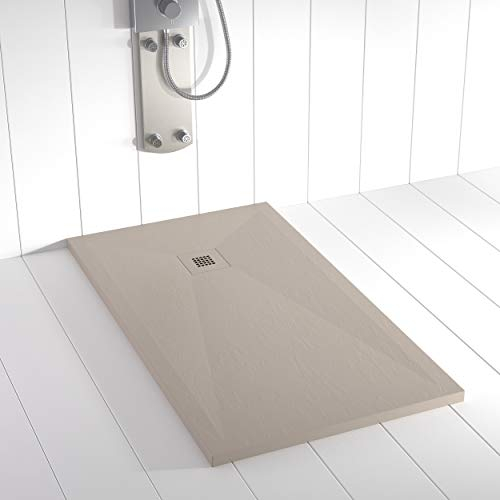 Shower Online Plato de ducha Resina PLES - 80x140 - Textura Pizarra - Antideslizante - Todas las medidas disponibles - Incluye Rejilla Color y Sifón - Arena S 3005 Y 50R