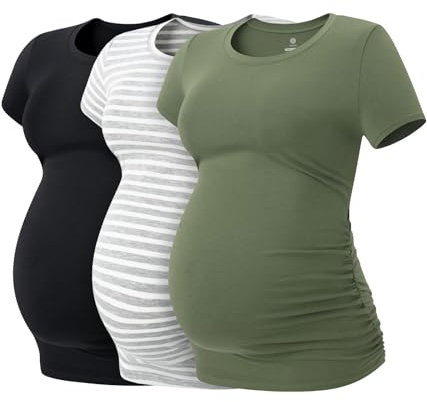 LAPASA Magliette maternità Pacco da 3 Donna Maniche Corte con Scollo Rotondo Gravidanza T-Shirt Premaman L55