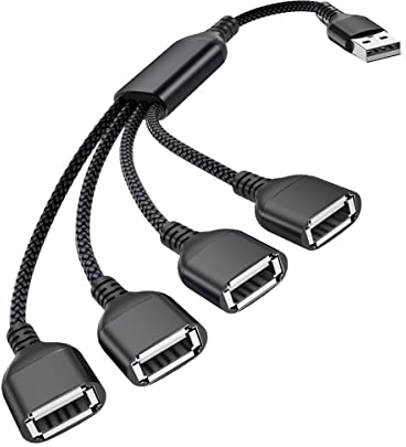 Basesailor 4 Puertos USB Splitter Y Cable 1M,USB A 1 Macho a 4 Hembra Extensión Alargador Convertidor,Cuatro USB Multi Multiple Hub Cargador Datos Prolongacion Adaptador Conector para Ordenador,Coche