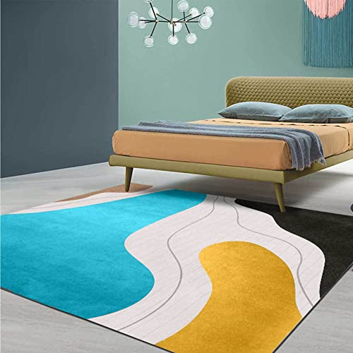 Rururug Teppich Rechteckig Weich Kurzflor Flurläufer rutschfest Waschbar Teppiche Korridor Bett Sofa Zimmer deko, türkis gelb schwarz geometrisch,Rectangular 90 x 150 cm