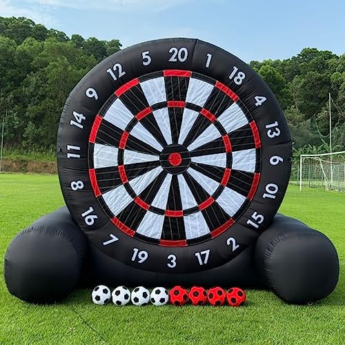 Riesige aufblasbare Fußball-Dartscheibe für den Außenbereich, mit 8 Fußballbällen und 350-W-Gebläse und Stützrahmen für Kick-Dartscheibe, Sportspiel (3 m hoch, schwarz)