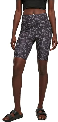 Urban Classics Damen Ladies High Waist Tech Mesh AOP Cycle Shorts, blackpaisley, XL