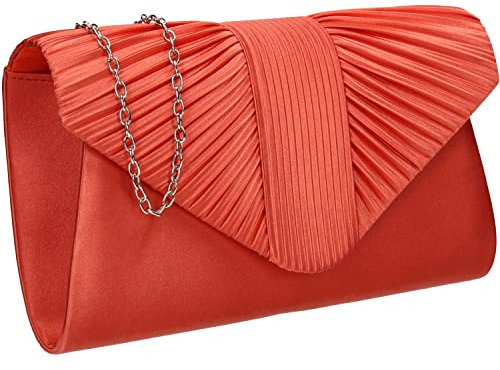 SwankySwans Sophie Womens Satin Party Prom Wedding Evening Clutch Bag Purse (Coral)