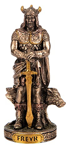 Freyr Skandinavischer Gott Kunstharz-Figuren, handbemalt, Bronze, Miniatur-Statue, 8,4 cm