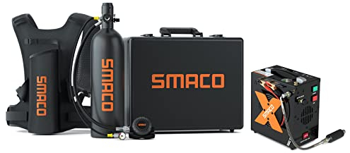 SMACO Mini Bouteille de Plongée S700 Plus 2L Petite Bouteille de Plongee Rechargeable Mini Bouteille d'oxygène Plongee jusqu'à 30 Minutes Bouteille Oxygene sous Marine Dispositif de Respiration