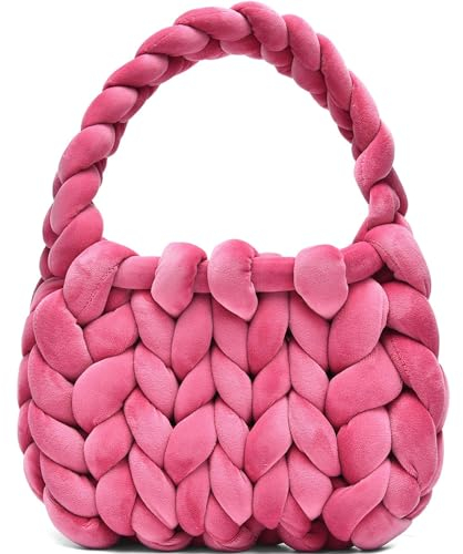 Handgewebte Tragetaschen für Damen, grobes Garn, Strick, Umhängetasche, handgefertigt, geflochtene Geldbörse, Rot/Ausflug, einfarbig (Getaway Solids), Medium