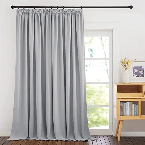 PONY DANCE Verdunklungsgardine mit Kräuselband für Schiene 1er Set H 245 x B 300 cm Raumtrenner Vorhang Blickdicht Wohnzimmer Gardinnen für Große Fenster Thermovorhang, Silbergrau