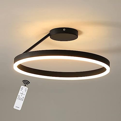 Deckenlampe LED Deckenleuchte Rund, Moderne Deckenlampe aus Metall, Wohnzimmerlampe Dimmbar mit Fernbedienung mit 1 Ringen Design aus Acryl Lampe für Schlafzimmer Büro Küche ( Color : Nero , Size : 60