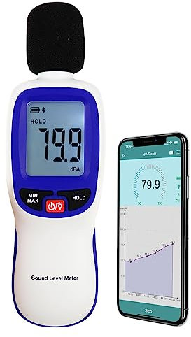 Misuratore DI Decibel Bluetooth Con Registrazione E Allarme, Tester Audio Portatile per Misurare Livelli DI Rumore Da 30 a 130 db Con Precisione ± 1,5 Db