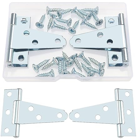 YIXISI 4 Stück 50mm T-Scharnier, Dreieck Scharniere, Metall T-Förmige Türscharniere mit 24 Stück Schrauben, für Holztüren, Zäune, Gartentor, Schuppentüren, Fenster, Silber