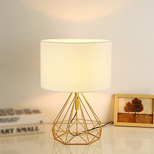 Chao Zan Klassische Tischlampe Lampenschirm mit Stoffschirm Metalle Lampenfuß - D25 x H37 - E27 Lampe - ohne Leuchtmittel (Gold)