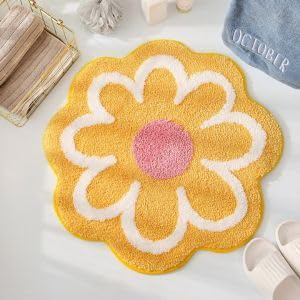 MINGZHE Daisy Cute Badematte, Blumenform, Waschbarer Badteppich, Runde Blumen-Bodenmatte, Waschbare Badewannenmatte für Den Boden(Gelb)