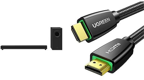 Panasonic HTB490 2.1 Soundbar with Wireless Subwoofer, 320W, Dolby Atmos and Bluetooth & UGREEN HDMI Cable 4K@60Hz HDMI 2.0 ARC Lead Male to Male 18Gbps High Speed Ultra HD