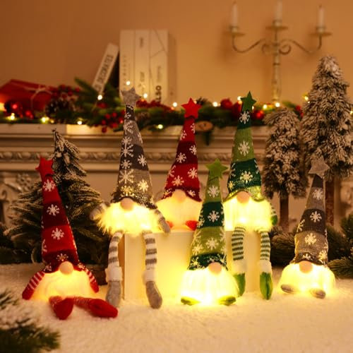 Anyingkai 6 Stück Leuchtende Weihnachtswichtel,Weihnachten Deko Wichtel,Weihnachten Wichtel mit Licht,Wichtel Figuren mit LED,Wichtel Figuren Plüsch Dekorationen für Weihnachtsdeko Innen