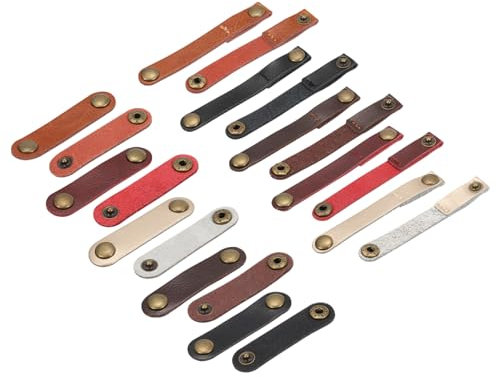 sourcing map 10 Pack Leather Cable Straps Leather Cable Ties Leather Cord Organizer Portable 5 Color Leather Wire Straps for Earphones, Headphone
