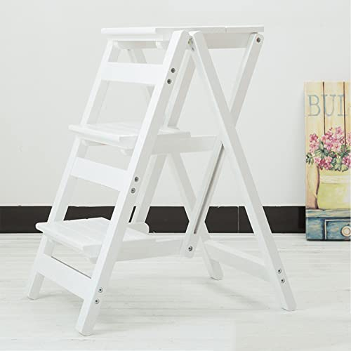 SORVA 3-Stufen-Klapp-Tritthocker, Mehrzweck-Multifunktions-Trittleiter aus Holz, tragbarer Leiterstuhlsitz, Heim-, Küchen-, Büromöbel- und Schlafzimmer-Tritthocker