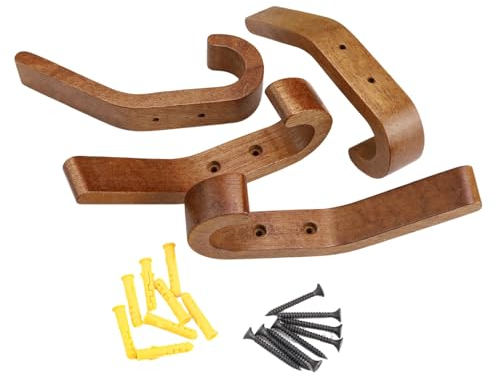 WJUAN Porte manteau mural bois - Lot de 4 patères en J Couleur noyer de 155 mm, Patere murale version améliorée, bois de Chêne de qualité A, Surface polie et huilée, pour Cuisine et Chambre