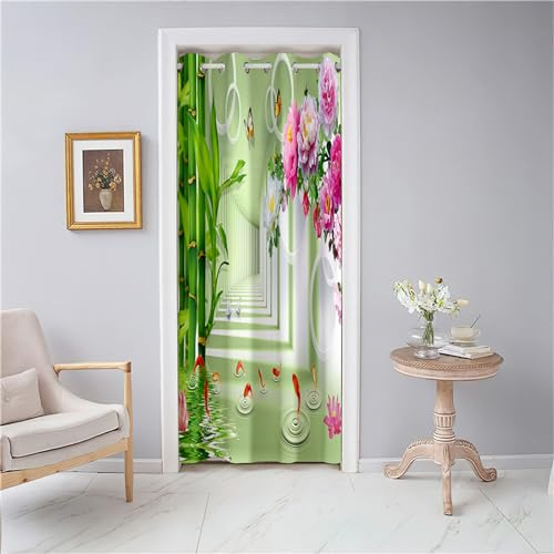 Odot Verdunkelungsvorhänge mit Ösen, Bambusblätter Muster Raumteiler Vorhang Türvorhang Thermo Blackout Thermovorhang Winter Kälteschutz Türvorhang für Tür Schrank (80x180cm,Schmetterling)