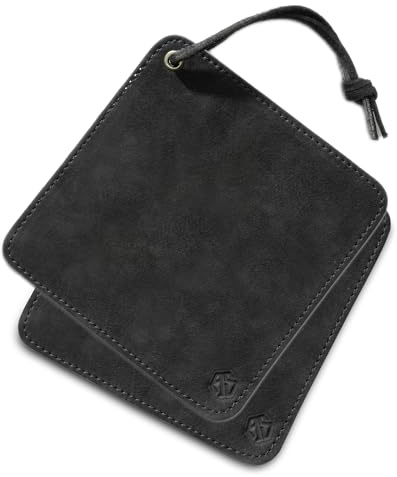 Topflappen aus Büffelleder - hochwertiges Echtleder - handgemachte und hitzebeständige Küchentopf-Lappen/Halter & Topfuntersetzer aus Leder mit Schlaufe zum Kochen & Backen Fran (2X Schwarz)