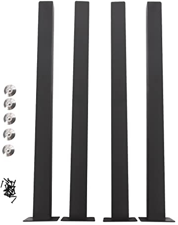 ACROSSPART Lot de 4 pieds de table standard en métal - Hauteur : 710 mm - Patins de table stables avec capacité de charge de 100 kg - Pieds de table carrés en fer avec 5 tapis - Noir