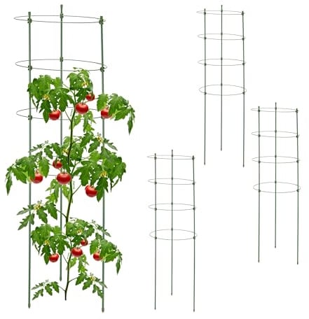 Relaxdays Rankhilfe, 4er Set, 4 Ringe, HxD: 91 x 28 cm, Blumen & Nutzpflanzen, Metall & Kunststoff, Pflanzenstütze, grün