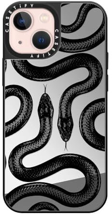 CASETiFY Mirror iPhone 13 Mini Case [Reflective / 4.9ft Drop Protection/Compatible with Magsafe] - Black Kingsnake - Silver On Black