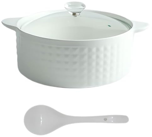 STJNFCY Sopera de Cerámica con Tapa de Cristal, con Cacillo para Sopa, para Restaurante Cocina Casera,2000ML