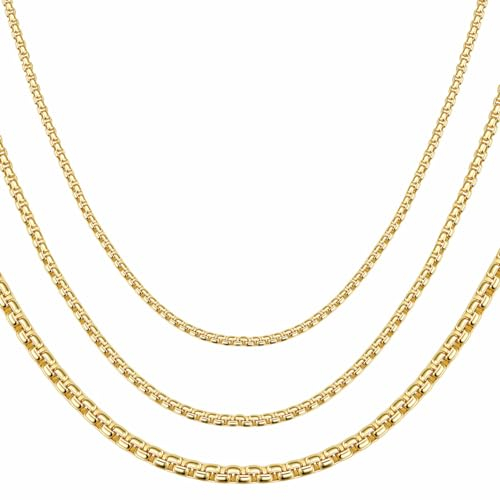 DJADEE Venezianerkette vergoldet 999er Gold 24 Karat, Länge 40-80 cm, 2, 3, 4, 5 mm breit, wasserfest, nickelfrei, Kette (3 mm x 40 cm)