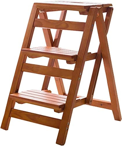 SZITW 3-Stufen-Leiterstuhlhocker, multifunktionaler, Faltbarer Tritthocker aus Holz, Regalleiter, Heimbibliothek, Faltbarer Tritthocker, maximale Belastung 150 kg (Holzfarbe)