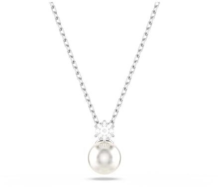 Swarovski Matrix Halskette, Weiße, Rhodinierte Damenhalskette mit Anhänger, Kristallperle und Strahlenden Kristallen im Rundschliff