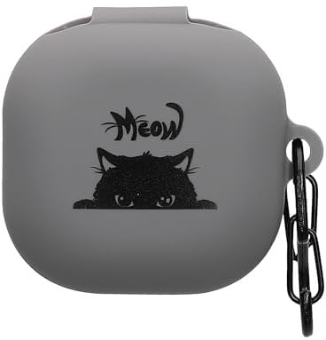 kwmobile Silicone Case Compatible with Samsung Galaxy Buds FE Case Cover - Meow Cat Grey/Black