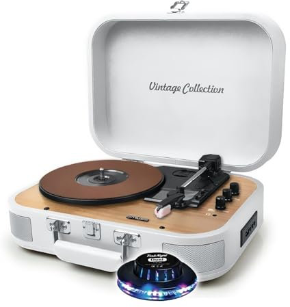 Platine Vinyle stéréo Muse MT201-WW, 33/45/78 - Enceintes intégrées - Bluetooth USB Lecture/Encodage SD/AUX - Bois et Blanc, LED