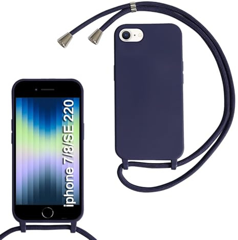 MBSLFY Lanyard Case for iPhone 16 Pro, Liquid Silicone Protective Phone Case with Strap Adjustable Neck Cord Necklace Soft Cover for iPhone 16 Pro, Navy blue