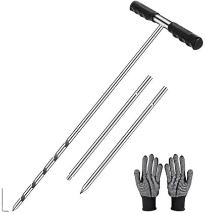 Bodenproben-Sonde | Rostfreie Edelstahl-Bodentestsonde mit Handschuhen, Gartenerd-Test-Set, Bodenkern-Probenahmewerkzeug, 43,2 - 81,3 - 121,9 cm Länge verstellbar