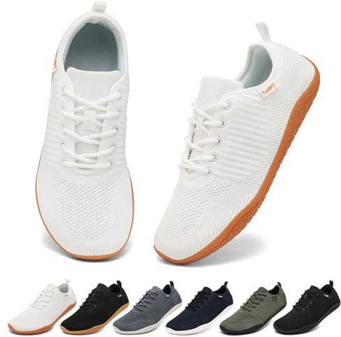 Geweo Barfußschuhe Herren Barfuß Sneaker Barfuss Schuhe Männer Barfussschuhe Sommer Barefoot Shoes Laufschuhe Turnschuhe Fitnessschuhe Weiß 44