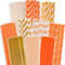 Gcardist Lot de 100 pailles jetables en papier orange doré pour boire (10 motifs)
