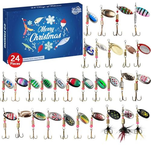 Adventskalender Angel Männer Weihnachtskalender 24 Tage Angelgerät Weihnachtskalender Köder Set Angel-Adventskalender 2024 Angel Weihnachts Countdown Kalender Für Angelliebhaber