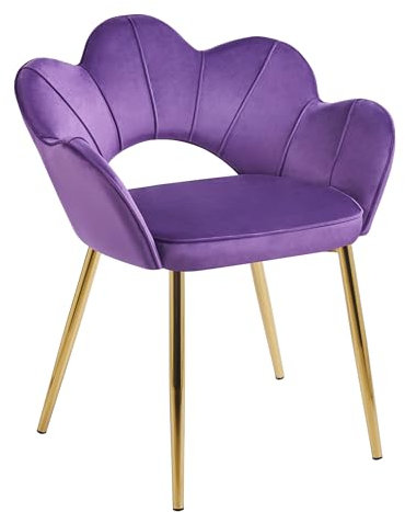 Poltrona Camera da Letto in Velluto Design Moderno, Sedia Conchiglia con Gambe in Metallo Placcato Oro Poltroncina da Salotto e Cucina con Seduta Morbida Imbottita Modello Fiorella - Viola