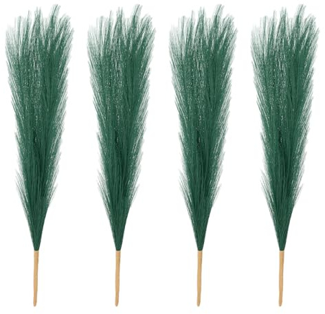 PATIKIL 17 Inch Faux Pampas Grass, 4 Pcs Boho Decor for Home Decoration Artificial Tall Fluffy Stems for Wedding Flower Party Vase Arrangement Centerpieces, Dark Green