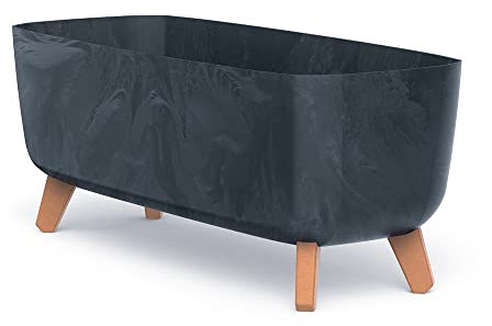 Tymar Macetero rectangular con patas, maceta alargada exterior (hormigón antracita; 40 cm)