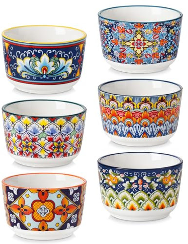 vancasso Ramequins Lot, 6 X 180 ML Ramequins et Moules à Soufflés en Porcelaine, Ramequin Creme Brulee pour Muffin et Gâteau, Ramequin Four à Crème, Sauce, Fruit, Ø9 CM - Style Bohème