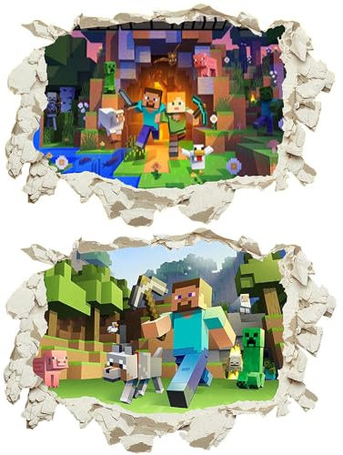 Cartoon Wandtattoo, 2 Stücke Wandaufkleber Poster, Game Wandaufkleber Poster, Gaming Wandbild für Schlafzimmer, für Babyzimmer Wohnzimmer Schlafzimmer Kinderzimmer Hause Wanddekoration