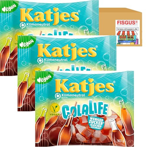 Katjes Colalife Vegane Fruchtgummis mit weniger Zucker, 3 x 160g Tüten - Zusammengestellt von krass-shoppen-de